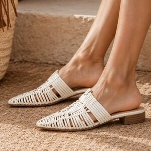 Matisse Leather Woven Mule Flats Size 8M Boho Western Huarache Slide Loafers